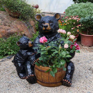 English Elm Outdoor Resin Bear and Cub Planter Sculpture Lifelike Garden Lawn Statue Decor W5398P455471
