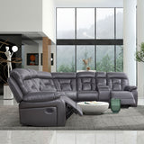 English Elm Faux Leather Reclining Sofa Grey