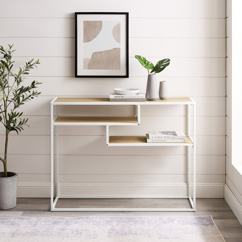 English Elm Walker Edison - Modern Floating Entryway Shelf Table Coastal Oak & Off-White – Sleek Minimal Design, Steel Mounting, Warp-Resistant MDF, Quick Assembly B185P244161