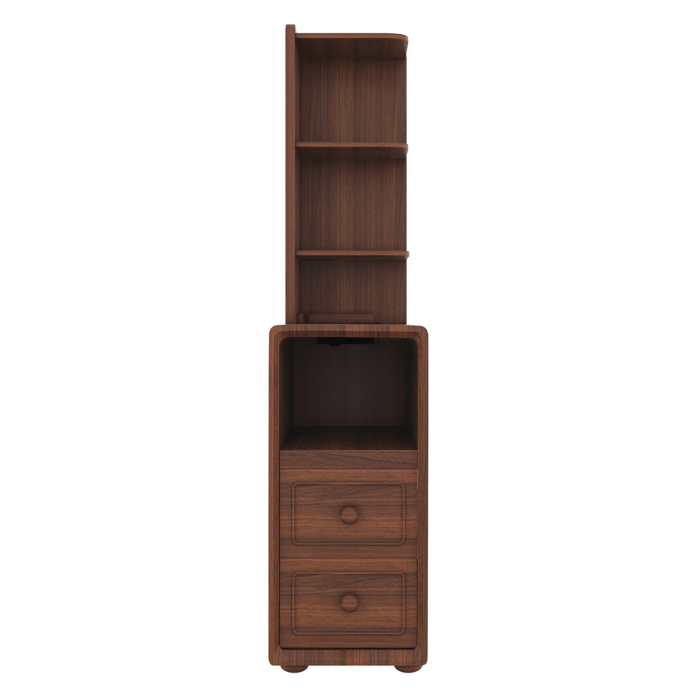 English Elm End Table With Charging Station, Ample Storage & Warm Walnut Finish For Bedroom Or Living Room W2593P289144