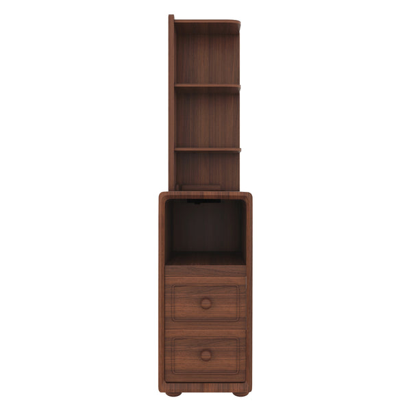 English Elm End Table With Charging Station, Ample Storage & Warm Walnut Finish For Bedroom Or Living Room W2593P289144