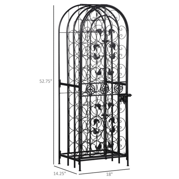 English Elm Rack Wrought Iron Floor Wine Storage with Renaissance Scrollwork Antique Bronze Finish T3971P384740