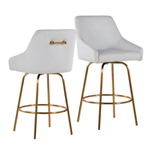 English Elm Fixed-height Swivel Counter Stools with Faux Leather Seats and Chrome Footrest Set of 2 B202S02151