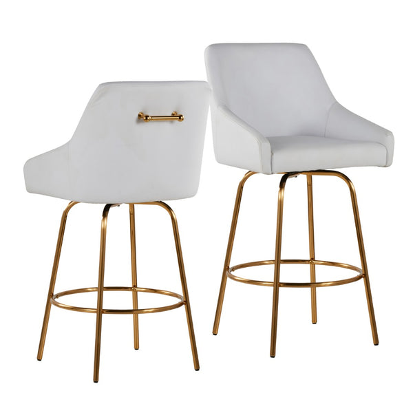 English Elm Fixed-height Swivel Counter Stools with Faux Leather Seats and Chrome Footrest Set of 2 B202S02151