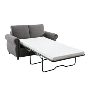 English Elm 57.9" Orisfur Pull Out Sofa Bed Loveseat Sleeper with Twin Memory Mattress, Linen Upholstery, USB Ports Grey N719P210624E