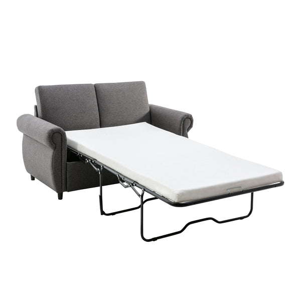 English Elm 57.9" Orisfur Pull Out Sofa Bed Loveseat Sleeper with Twin Memory Mattress, Linen Upholstery, USB Ports Grey N719P210624E