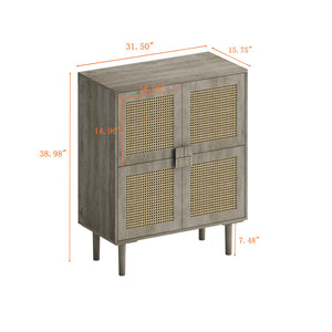 English Elm 4-Doors Rattan Mesh Storage Cabinet with Solid Wood Legs and Adjustable Shelves for Stylish Organization Grey W757P198557