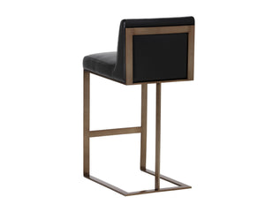 Sunpan Dean Bar Stool with Exposed Brass Frame and Luxurious Bonded Leather for Stylish Spaces Antique Brass / Cantina Black