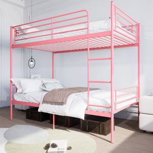 English Elm Bunk Bed Twin Over Iron Frame with Full Guardrail Ladder and Under Storage Pink W3752P412406