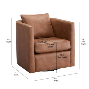 English Elm Sutton Ultra-Soft Faux Leather Swivel Barrel Chair in Brown — Stain-Resistant, Reversible Cushions, 360° Comfort B050P322591