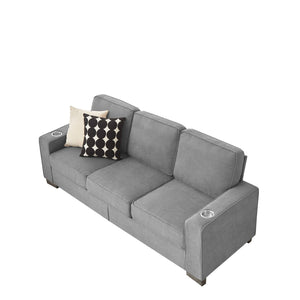 English Elm 83.86"Snowfleece Luxurious 3-Seater Sofa with High-Density Sponge & Spring Support, Cozy Velvet Gray W1359P215068