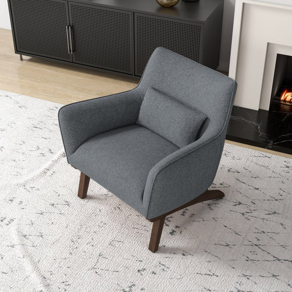 English Elm Ashcroft Furniture - New Brayden Mid Century Modern Grey Linen Armchair with Solid Wood Frame, Padded Seat, Versatile Use B183P231959