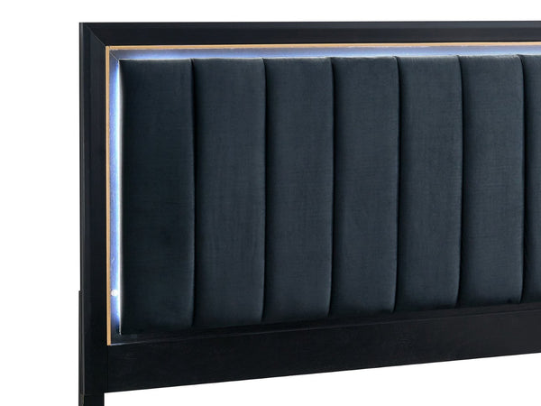 English Elm Kramer King Panel Bed Microsuede Upholstered Led Headboard Gold Accent Modern Frame B078S00711