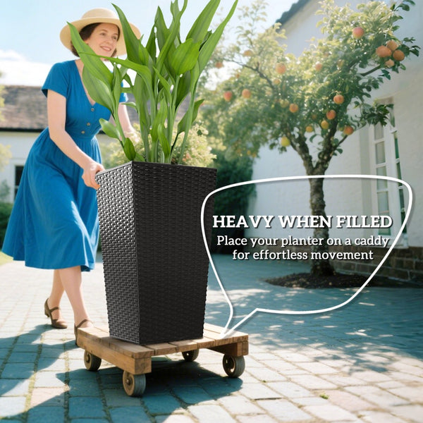 English Elm Outdoor Tall Rattan Style Column Planters Set of 3 Uv Resistant Pp with Drainage T3971P423354