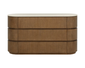 Sunpan CALDORA Dresser - Sculptural Oak-Veneer Design with Polished Marble Top & Soft-Closing Drawers 112890
