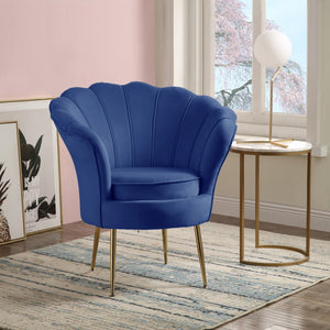 English Elm Angelica Velvet Barrel Accent Chair Scalloped Tufted Back with Gold Metal Legs B2749P413366