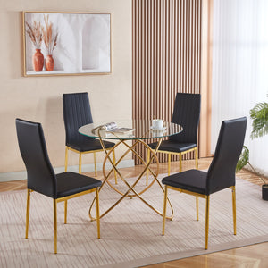 English Elm 1+4,5Pieces Mid-Century Dining Set - Elegant Glass Top Table For 4-6 With Sturdy Metal Legs & Style W234S00130
