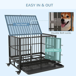 English Elm Pawhut 36" Heavy Duty Dog Crate With Lockable Wheels, Double Doors & Removable Tray For Easy Care W2225P200934-GIGA
