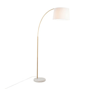English Elm March Contemporary Floor Lamp: Elegant White Marble & Antique Brass Design With Linen Shade, 60W Bulb B202S01372