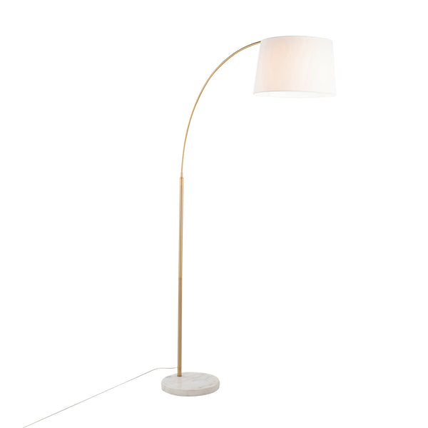 English Elm March Contemporary Floor Lamp: Elegant White Marble & Antique Brass Design With Linen Shade, 60W Bulb B202S01372