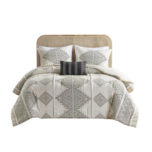 English Elm 4 Printed Comforter Set Black/Ivory King Cal King - 4-Piece Microfiber Comforter, Shams & Throw Pillow, Hypoallergenic B035P148341