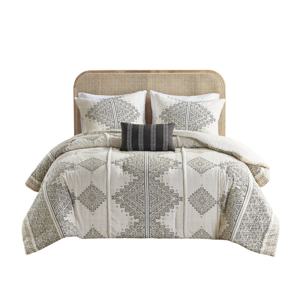 English Elm 4 Printed Comforter Set Black/Ivory King Cal King - 4-Piece Microfiber Comforter, Shams & Throw Pillow, Hypoallergenic B035P148341