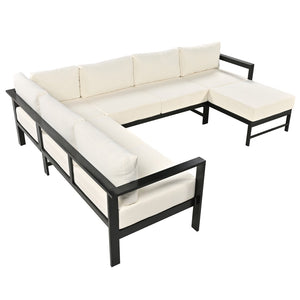 English Elm U_style Outdoor U-shaped Sectional with Iron Frame and Ultra Thick Foam Patio Seating WY000478AAA