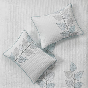English Elm 6 Piece Embroidered Quilt Set Caelie Blue Reversible Microfiber Soft King/Cal King with Pillows, Machine Washable B03597615