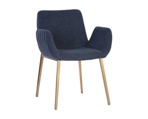 Sunpan Lucano Dining Armchair - Elegant Scooped Design with Vertical Channel Tufting and Gold Legs Belfast Navy