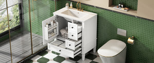 English Elm 30 30 Inch Bathroom Vanity with Ceramic Sink, Modern Compact 3-Drawer Storage Cabinet for Small Baths White N710P247499K