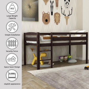 English Elm Twin Low Loft Bed Solid Pine Frame with Walnut Finish and Open Floor Space Below N708P340482P