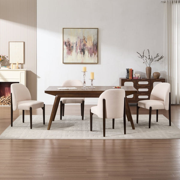 English Elm Wooden Wingback Dining Chairs Upholstered Farmhouse Modern Set with Lumbar Support Beige W3244P429255