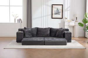English Elm Oversized Corduroy Cloud Couch Convertible Sleeper Sofa with Memory Foam Seating Dark Gray W395S00117