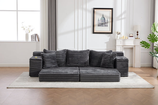 English Elm Oversized Corduroy Cloud Couch Convertible Sleeper Sofa with Memory Foam Seating Dark Gray W395S00117