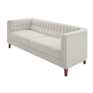 English Elm Modern Chenille Three Seater Sofa with Channel Tufted Back and Birch Wood Legs Beige N763S000100A