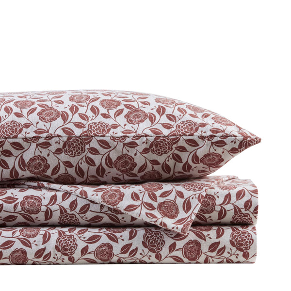 English Elm 4 Pcs Queen Sheet Set - Warm Rust Floral Cotton Flannel For Cozy Comfort And Timeless Style B035P319679