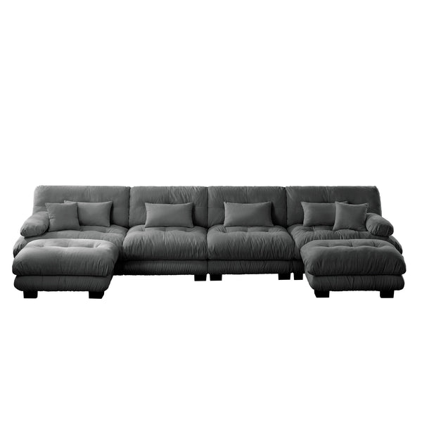 English Elm Free Modular Sectional Sofa - U-Shaped Chenille Couch With 2 Ottomans For Ultimate Comfort & Style W714S01024
