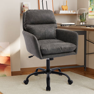 English Elm Artificial ergonomic PU leather office chair with high-density foam, stain-resistant, adjustable height support and modern minimalist design for home and workspace comfort Gray W2311P282363