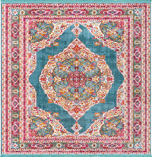 Unique Loom Baracoa Regla Machine Made Border Rug Turquoise, Ivory/Olive/Orange/Red/Violet/Pink 8' 2" x 8' 2"