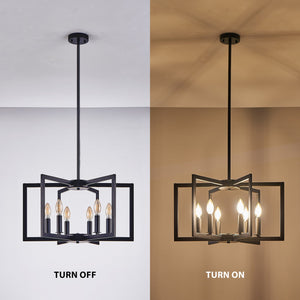 English Elm 22" Modern Geometric 6-Light Chandelier - Industrial Iron Pendant Light Fixture for Living & Dining Spaces Black W2312P368723