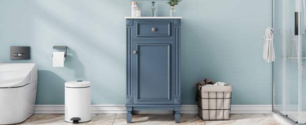 English Elm 18-inch French Country Freestanding Bathroom Vanity Rubberwood Cabinet with Ceramic Sink Blue N710P371187C