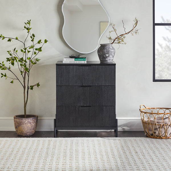 3 Drawer Chest with Reeded Drawer Fronts Black PRSB3BBL2 Walker Edison