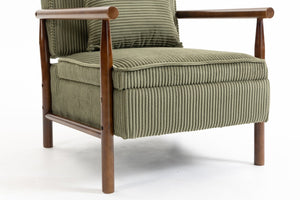 English Elm Storage Accent Chair Mid Century Wood Frame Upholstered Seat with Lumbar Cushion Antique Green W2530P401455