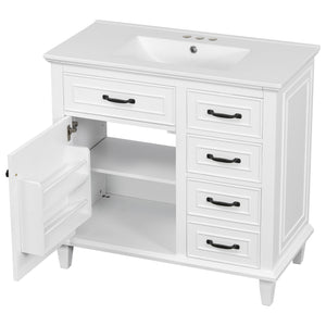 English Elm 36 Inch Bathroom Vanity - Modern Ceramic Sink, Solid Wood Frame, Adjustable Storage & Soft-Close Doors N725P336554K