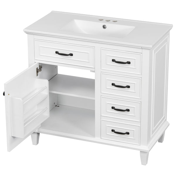 English Elm 36 Inch Bathroom Vanity - Modern Ceramic Sink, Solid Wood Frame, Adjustable Storage & Soft-Close Doors N725P336554K