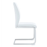 English Elm Luxury Simple Arch Chair - Set Of 4 White Pu Material High Resilience Dining Chair With Arched Metal Silver Leg.