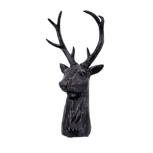 English Elm 6x4x11" Darby 8-Point Deer Head Statue — Distressed Black Resin Lodge Accent, Rustic Wood-Look Decor W2078P281357