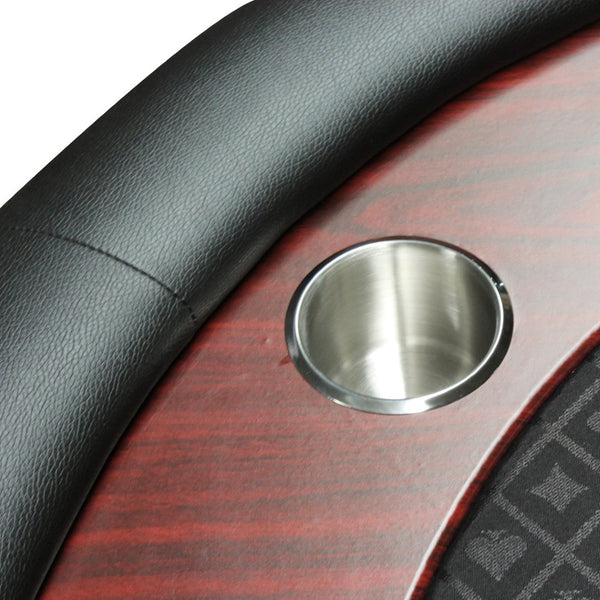 English Elm 96" Oval Poker Table Folding Felt Surface Wood Racetrack Rail Stainless Cup Holders Black W2748S00037