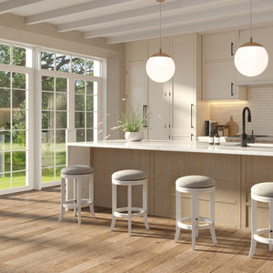 English Elm 26in. Backless Swivel Counterstool Solid Wood Farmhouse Seat Distressed Finish Kitchen White B2751P436426