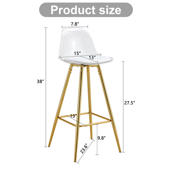 English Elm Modern White+Gold Upholstered Bar Chair with Metal Legs, Compact Waterproof PU Seat, Easy 10-15min Assembly W1512P400706